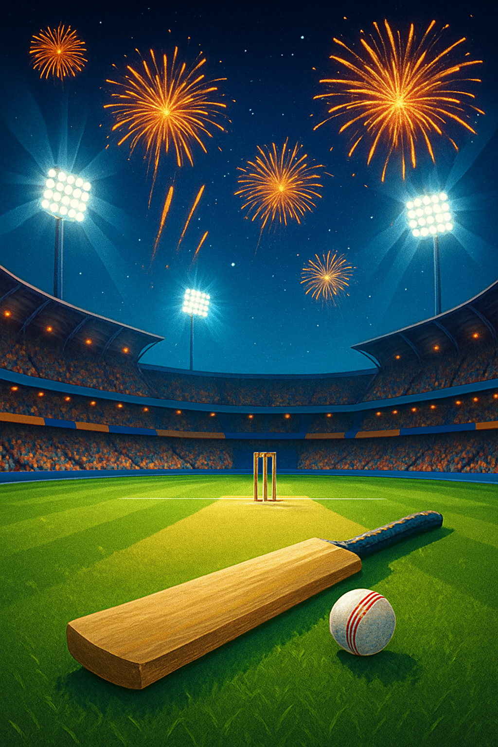 Fireworks light up the stadium.