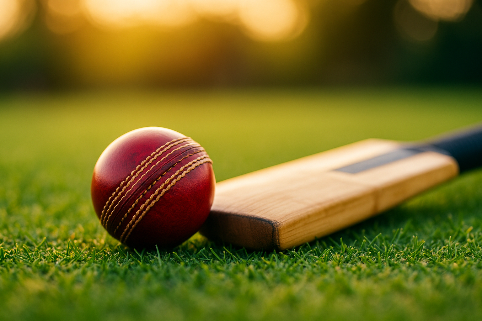 A close-up view of the bat and ball.